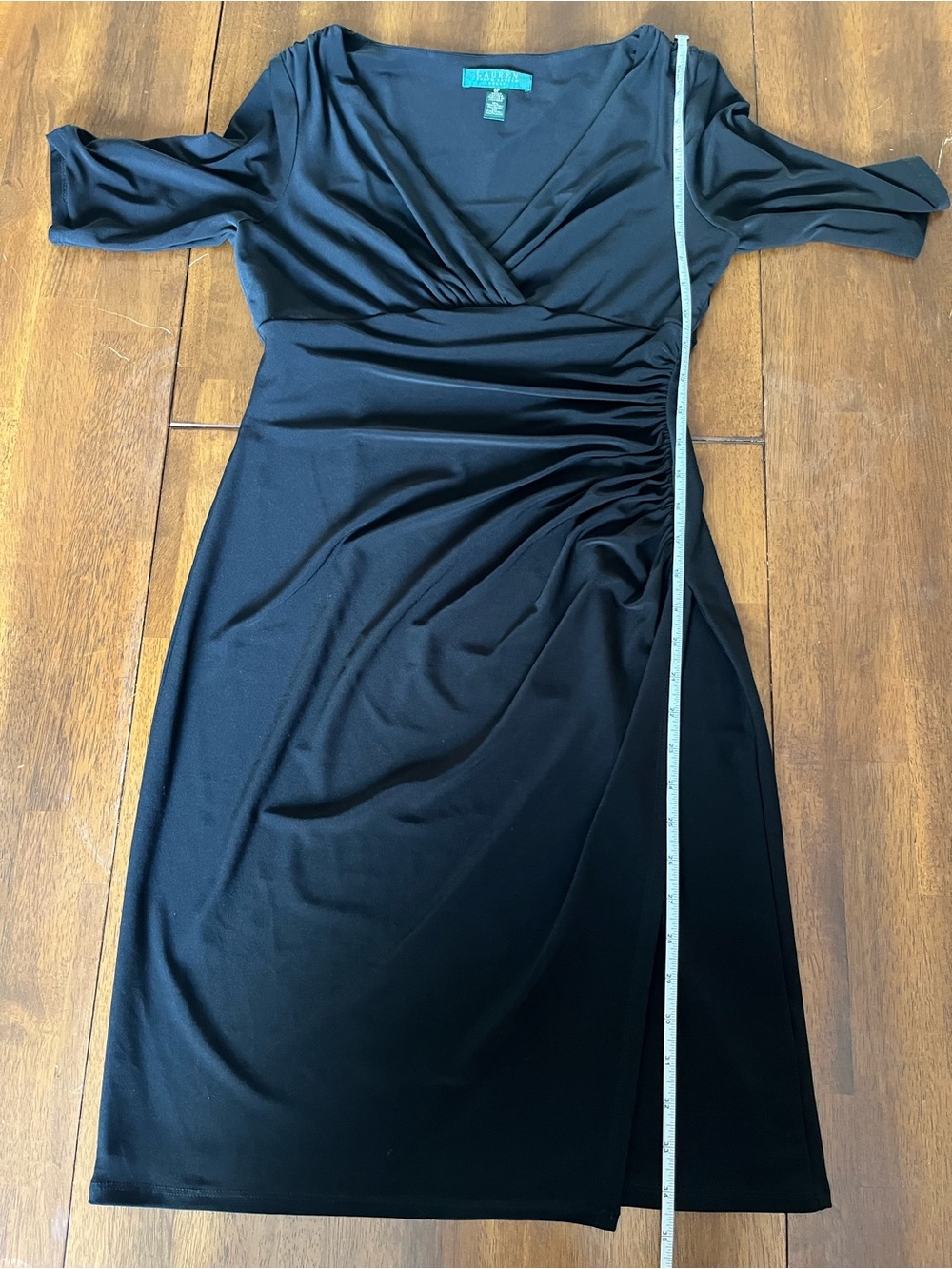 Ralph Lauren Black V-Neck Ruched Midi Dress - Picture 6 of 6